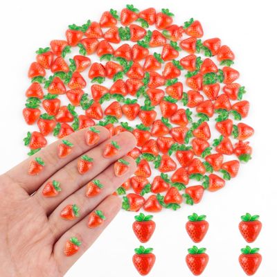 100 Pieces Tiny Strawberry for Dollhouse Micro Resin Fruit Decor for Crafts Mini Things for Fairy Garden Micro Landscaping Decoration, Style 3