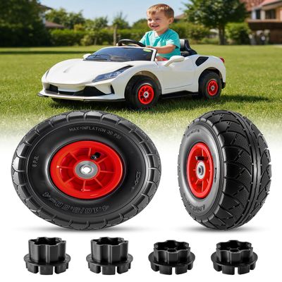 2-Pack 10"x3.5" Rubber Pneumatic Tire for Power Wheel Ride On Car, 10in Replacement Wheels with Bearings, Compatible with Electric Kids Vehicle, Alligator Ride On Car Wheel Upgrade