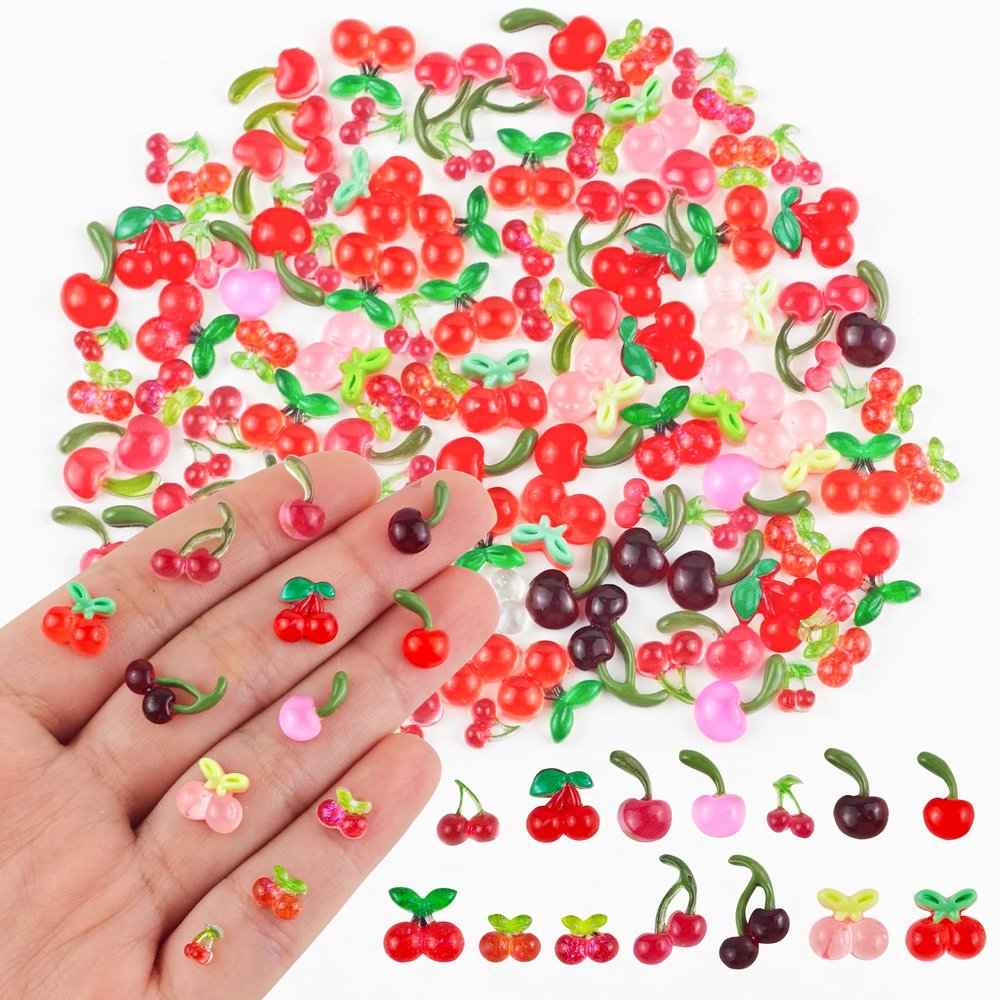 100 Pieces Tiny Cherry for Dollhouse Micro Resin Fruit Decor for Crafts Mini Things for Fairy Garden Micro Landscaping Decoration, Style 1