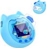 for Tamagotchi Paradise Soft Silicone Case and TPU Clear Screen Protector flim, 360-degree Full Protective with Flower Series Lanyard, Scratch Shock Protection, Blue/Pink view 1