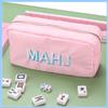 American Mahjong Tiles Bag for 1.2 inch Tiles, Portable Zippered Storage Case with Embroidery Letters, Soft Pink Travel Bag for Mahjong Lovers (Bag Only) view 2