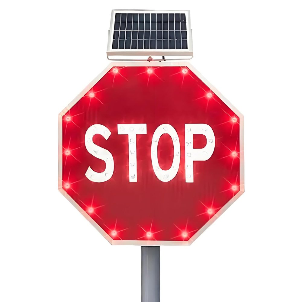GTANND Blinking Solar Powered Stop Sign,Aluminum Road Stop Signs,Octagon Road Warning Traffic Street Stop Signs,Egp Reflective Film,Traffic Stop Signs,Waterproof,Rust-Proof 60 * 60cm(24in)