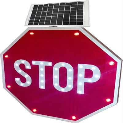 GTANND Octagonal Solar-Powered Stop Sign, Aluminum Reflective Flashing Stop Signs,Solar Led Stop Sign, Rustproof Traffic Road Warning Board,Stop Sign,Traffic Signs 60 * 60cm(24in)