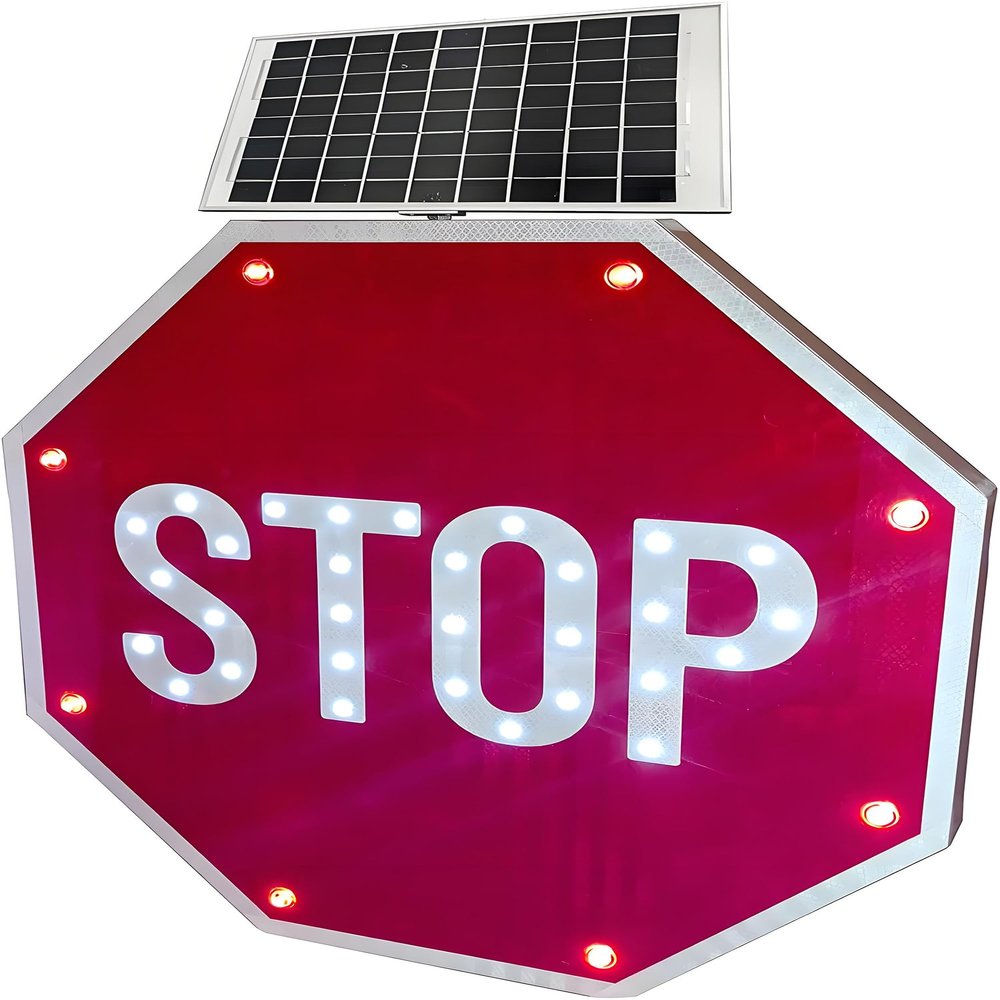 GTANND Octagonal Solar-Powered Stop Sign, Aluminum Reflective Flashing Stop Signs,Solar Led Stop Sign, Rustproof Traffic Road Warning Board,Stop Sign,Traffic Signs 60 * 60cm(24in)