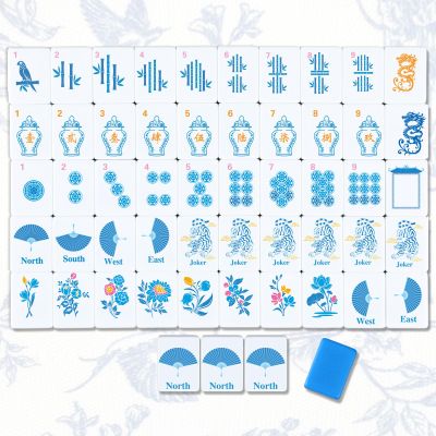 Arrowbash Christmas 160 Pcs Chinoiserie Mahjong Tile Set, 1.2 x 0.8 Inches Melamine Blue Back American Mahjong Only, Travel Ma Jiang Tiles for Adult Classic Board for Family Night
