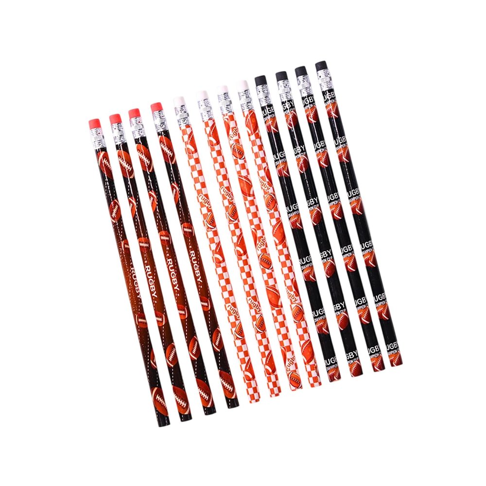 12 Pcs Drawing Pencils With Eraser Wooden Football Themed Pencil Writing Pencil For Kids Homework Baseball Football Themed Wooden School Supplies