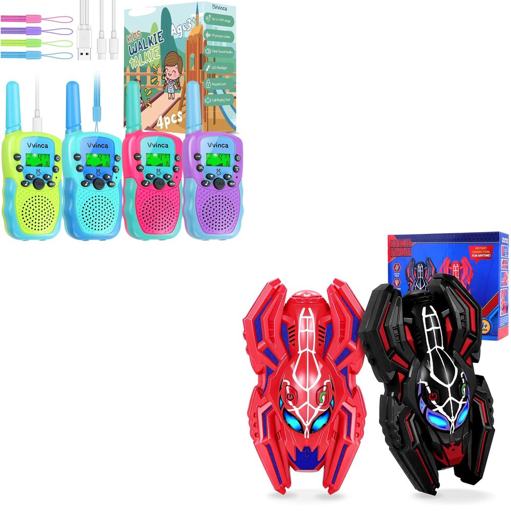 Vvinca walkie talkies Long Range for Kids 6 Pack Toys Ages 3-12 Boys Girls Superhero Toys, Including Spider Walkie Talkies 2 Pack, Rechargeable Walkie Talkie 4 Pack, Birthday Gifts