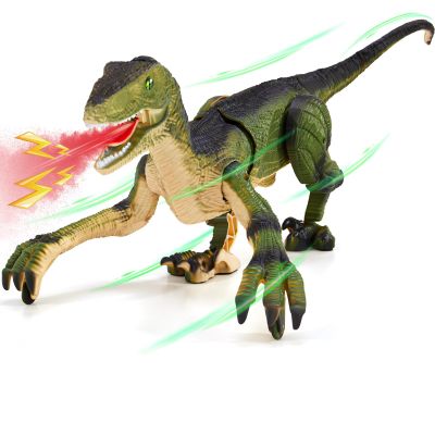 Aotrytion Remote Control Dinosaur Toys for Kids, Dinosaur Toys for Boys Big Walking Velociraptor Dino with Light Sound and Spray Stream Birthday