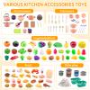 240Pcs Kids Mini Play Kitchen Accessories, Play Pans, Pots, Cookware with Desserts, Cuttable Veggies & BBQ Set & Storage Basket, Prop Money, Learning Gift for ChildToddlers, Child, Pink view 3