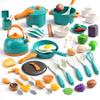 60Pcs Kids Mini Play Kitchen Accessories, Pretend Cooking Play Set with Cookware, Tableware & Fruit & BBQ Sets, Learning Gift for Boys, Girls, Toddlers,Green view 1