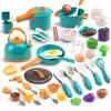 60Pcs Kids Mini Play Kitchen Accessories, Pretend Cooking Play Set with Cookware, Tableware & Fruit & BBQ Sets, Learning Gift for Boys, Girls, Toddlers,Green view 2