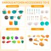 60Pcs Kids Mini Play Kitchen Accessories, Pretend Cooking Play Set with Cookware, Tableware & Fruit & BBQ Sets, Learning Gift for Boys, Girls, Toddlers,Green view 4