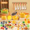 120Pcs Mini Play Kitchen Accessories, Kids Pretend Cooking Playset with Desserts, Cuttable Veggies & BBQ & Storage Basket, Educational Role-Play Gift for Toddlers, Child, Yellow view 3