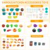 120Pcs Mini Play Kitchen Accessories, Kids Pretend Cooking Playset with Desserts, Cuttable Veggies & BBQ & Storage Basket, Educational Role-Play Gift for Toddlers, Child, Green view 3