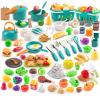 240Pcs Kids Mini Play Kitchen Accessories, Play Pans, Pots, Cookware with Desserts, Cuttable Veggies & BBQ Set & Storage Basket, Prop Money, Learning Gift for ChildToddlers, Child, Green view 1