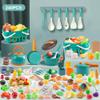 240Pcs Kids Mini Play Kitchen Accessories, Play Pans, Pots, Cookware with Desserts, Cuttable Veggies & BBQ Set & Storage Basket, Prop Money, Learning Gift for ChildToddlers, Child, Green view 2
