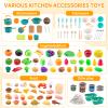 240Pcs Kids Mini Play Kitchen Accessories, Play Pans, Pots, Cookware with Desserts, Cuttable Veggies & BBQ Set & Storage Basket, Prop Money, Learning Gift for ChildToddlers, Child, Green view 3