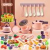 120Pcs Mini Play Kitchen Accessories, Kids Pretend Cooking Playset with Desserts, Cuttable Veggies & BBQ & Storage Basket, Educational Role-Play Gift for Toddlers, Child, Pink view 2