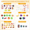 120Pcs Mini Play Kitchen Accessories, Kids Pretend Cooking Playset with Desserts, Cuttable Veggies & BBQ & Storage Basket, Educational Role-Play Gift for Toddlers, Child, Pink view 3
