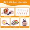 120Pcs Mini Play Kitchen Accessories, Kids Pretend Cooking Playset with Desserts, Cuttable Veggies & BBQ & Storage Basket, Educational Role-Play Gift for Toddlers, Child, Pink view 4
