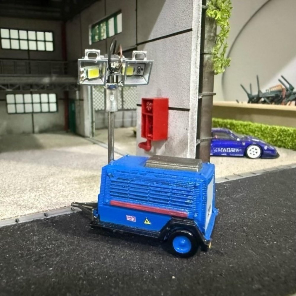 1/64 Scale Diorama Diecast Car Garage Workshop Scene Display City Street Mobile Light Machine Model Set Toys (Blue)