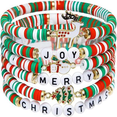 6 Pcs Christmas Bracelets, Merry Christmas Gifts Friendship Couple Jewelry for Women Teens Girl