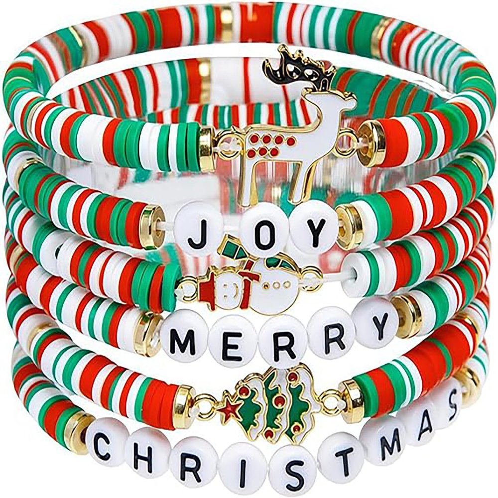 6 Pcs Christmas Bracelets, Merry Christmas Gifts Friendship Couple Jewelry for Women Teens Girl