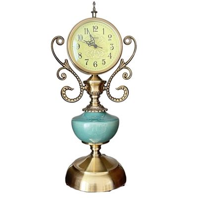 YWMLFZ Cyan Color Chinese Clock, Seat Clock, European Ornament Clock, Retro Living Room, Silent Home Use