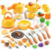60Pcs Kids Mini Play Kitchen Accessories, Pretend Cooking Play Set with Cookware, Tableware & Fruit & BBQ Sets, Learning Gift for Boys, Girls, Toddlers,Yellow view 2