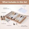 Magnetic Travel Backgammon Set, Portable PU Leather Backgammon Board Game, 9 Inch Classic Strategy Game for Adult Teens, Folding Backgammon Board with 32 Wooden Pieces and 5 Dices, Khaki view 3