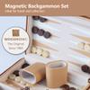 Magnetic Travel Backgammon Set, Portable PU Leather Backgammon Board Game, 9 Inch Classic Strategy Game for Adult Teens, Folding Backgammon Board with 32 Wooden Pieces and 5 Dices, Khaki view 4