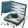 Magnetic Travel Backgammon Set, Portable PU Leather Backgammon Board Game, 9 Inch Classic Strategy Game for Adult Teens, Folding Backgammon Board with 32 Wooden Pieces and 5 Dices, Green view 1