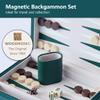 Magnetic Travel Backgammon Set, Portable PU Leather Backgammon Board Game, 9 Inch Classic Strategy Game for Adult Teens, Folding Backgammon Board with 32 Wooden Pieces and 5 Dices, Green view 4