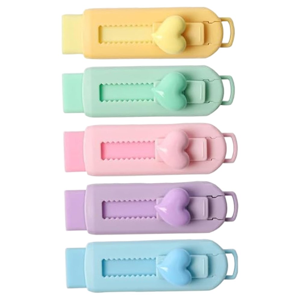 5Pcs Retractable Erasers, Cute Sliding Retractable Pencil Erasers with Heart Design for School, Office and Home Eraser Aesthetic Cute