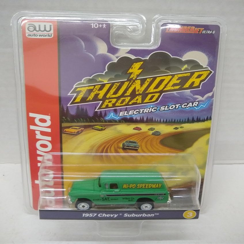 Auto World SC416-3B Thunder Road 1957 Suburban HO Scale Electric Slot Car - Green with Graphics