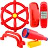 5 Pcs Kids Playground Accessories for Kids Outdoor Plastic Steering Wheel Swingset Phone Pirate Telescope Telephone Safety Handle for Child Backyard Tree House Playhouse Jungle Gym (Red Set 1) view 1
