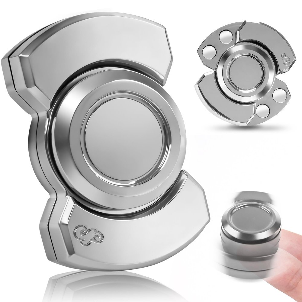 3-in-1 Fidget Spinner Toy for Adult Metal Slider Clicker Spinner Magnetic for Office Desk Toy Valentines Day Gifts for Him Stress Anxiety Relief ADHD Autism Magnet EDC Cool Gadget Gifts - Silver