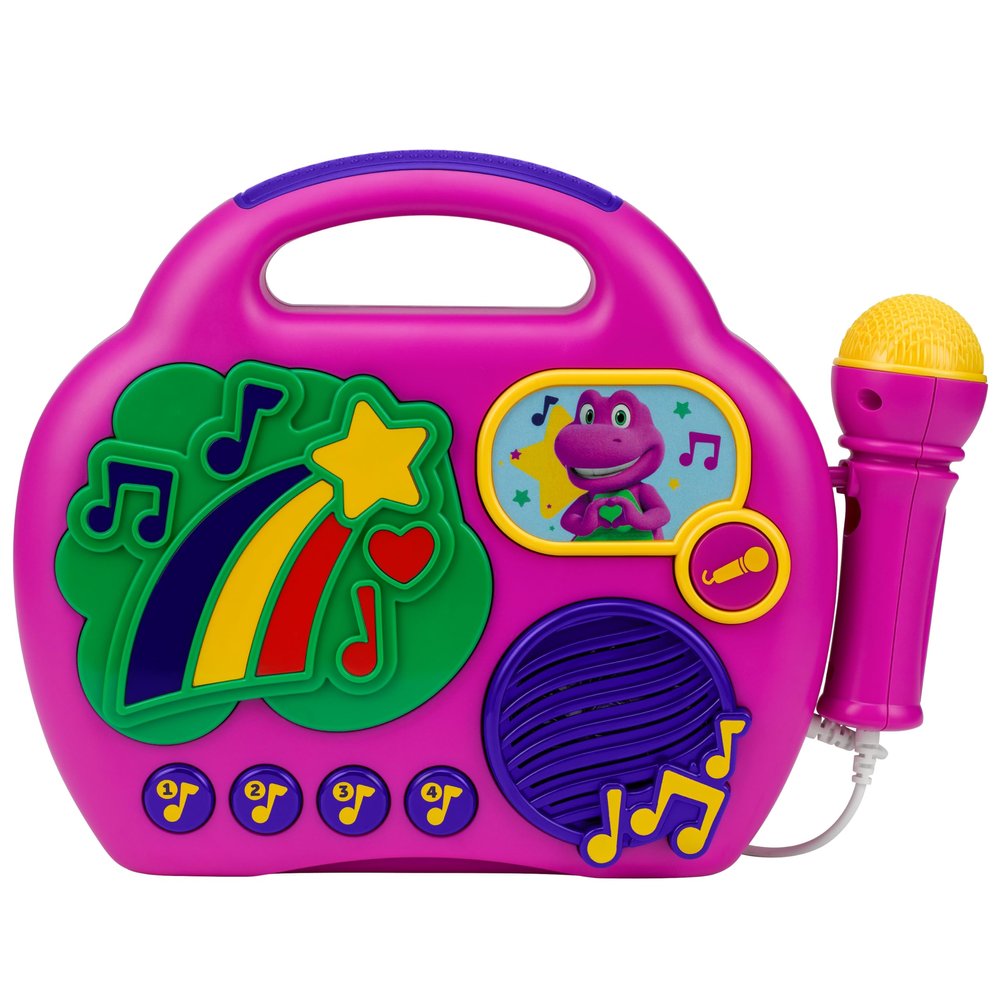 eKids Barney Karaoke Microphone with Boombox, Toddlery Toys with Built-in Music for Kids (Barney)