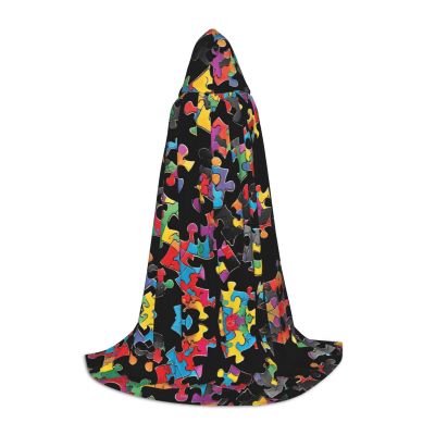 SHLXMDNZ Autism Awareness Puzzle Pieces Heart print Hooded Cape For Teenagers, Perfect cloak for Halloween and Theme Parties