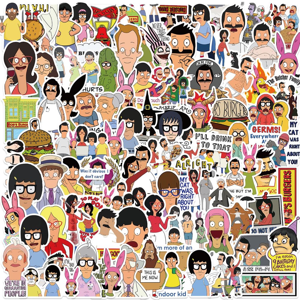 100PCS Funny Cartoon Bob's Burgers Waterproof Sticker for Water Bottles Cartoon Characters Stickers for Kids, Toddlers, Teens, Girls, Adults (Bob's Burgers)