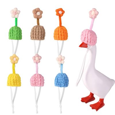6pcs Porch Goose Outfit Hat, 7in Mini Knitted Headwear with Adjustable Strap Assorted Colors Desk Goose Clothes(Flower Style)