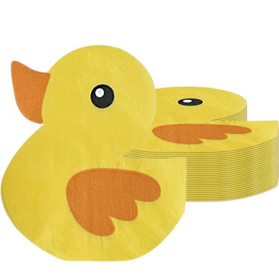 100 Pcs of Cute Yellow Rubber Duck Party Napkins Cute Duckie Themed Napkins Rubber Duck Party Supplies for Baby Shower Gender Reveal Kids Birthday One Lucky Duck Birthday Decorations