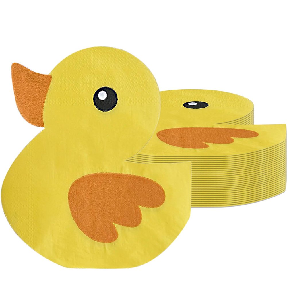 100 Pcs of Cute Yellow Rubber Duck Party Napkins Cute Duckie Themed Napkins Rubber Duck Party Supplies for Baby Shower Gender Reveal Kids Birthday One Lucky Duck Birthday Decorations