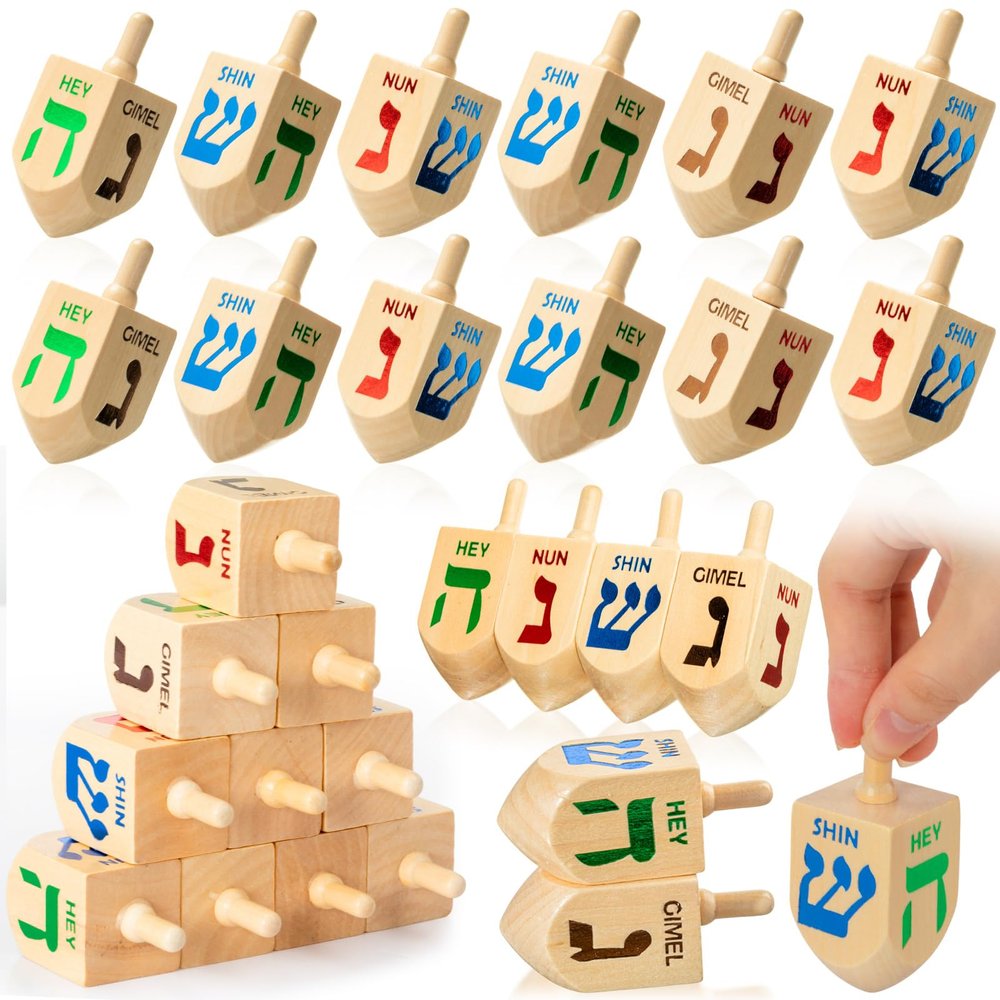 Libima 50 Pieces Hanukkah Wooden Dreidels Natural Wood Dreidels for Hanukkah Party Decorations Projects Crafts Family Party Supplies (2.7 Inch)