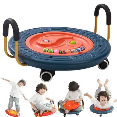 wangdahua Balance Scooter Board for Kids, 4-in-1 Sensory Wobble Board with 5 Balls, Toddler Scooter Boards with Handles, Plastic Rocker Balance Boards Physical Therapy Toys for Kids Age 3-9,Blue