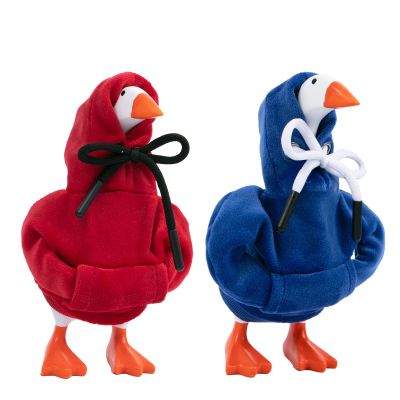 2 Pcs Desk Goose Outfits 7 Inches, Mini Desk Goose Clothes Hoodies 7 Inch Porch Geese Costume Clothing Accessories Magnetic Desktop Geese Statue Table Decor (Red & Blue)