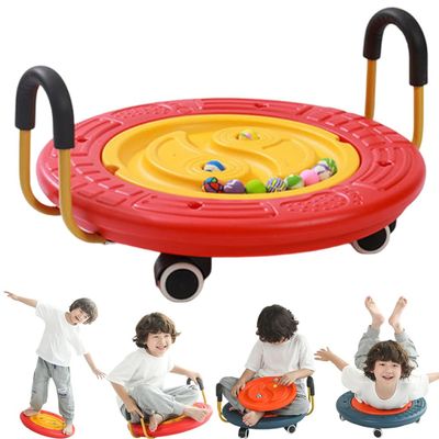 wangdahua Balance Scooter Board for Kids, 4-in-1 Sensory Wobble Board with 5 Balls, Toddler Scooter Boards with Handles, Plastic Rocker Balance Boards Physical Therapy Toys for Kids Age 3-9,Red