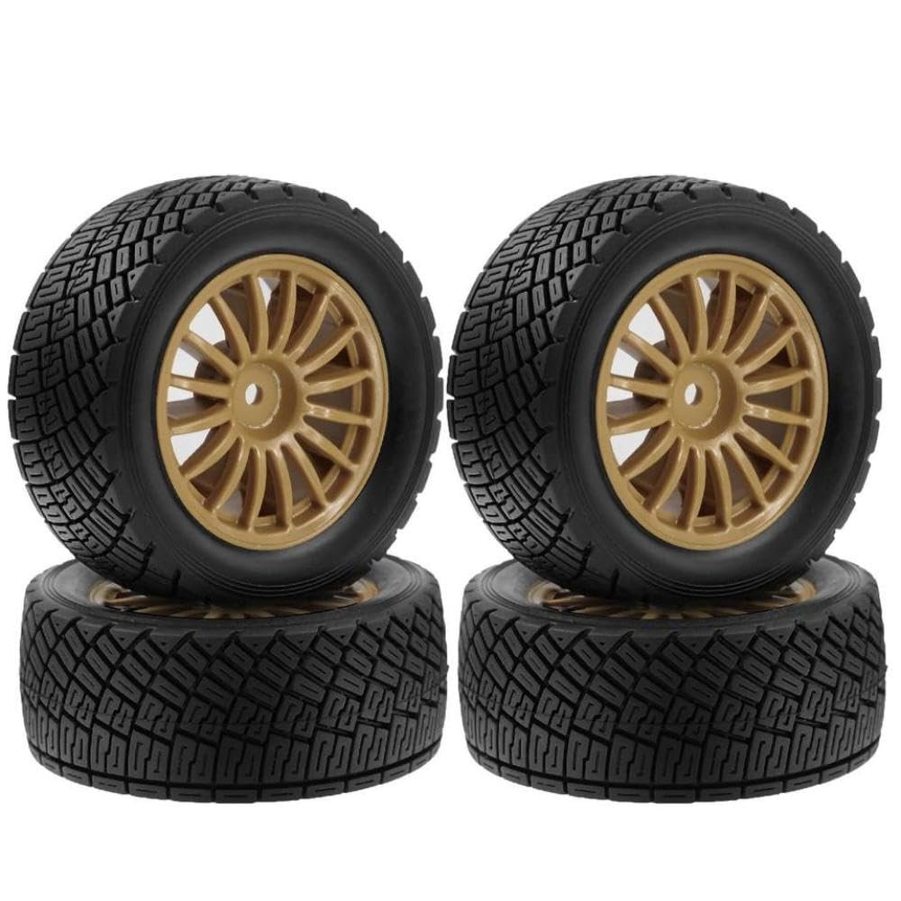 12mm Hex 1 10 Scale Flat Tyre Wheel Rims and Tires Set Compatible with 1 10 RC Buggy Cars Upgrade Parts Compatible with 12mm Hex Hub Models(4pcs Brown)