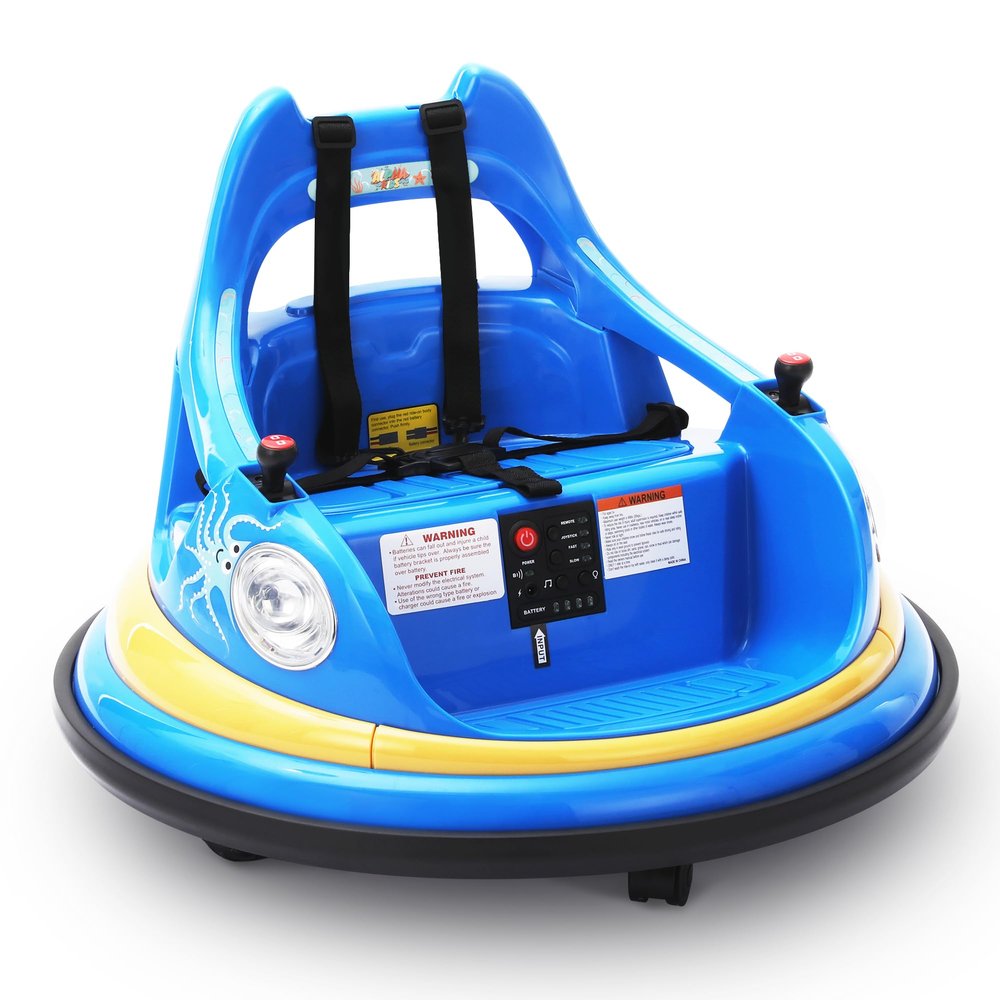 [2025 Upgraded] ALPHAKIDS 12V Smart Bumper Cars for Kids Ages 1.5-6 Years Toddlers Baby,Remote Parent Control,360 Spin,LED Lights Bluetooth Music with DIY Stickers,Easy Drive Ride-On(Sky Blue)