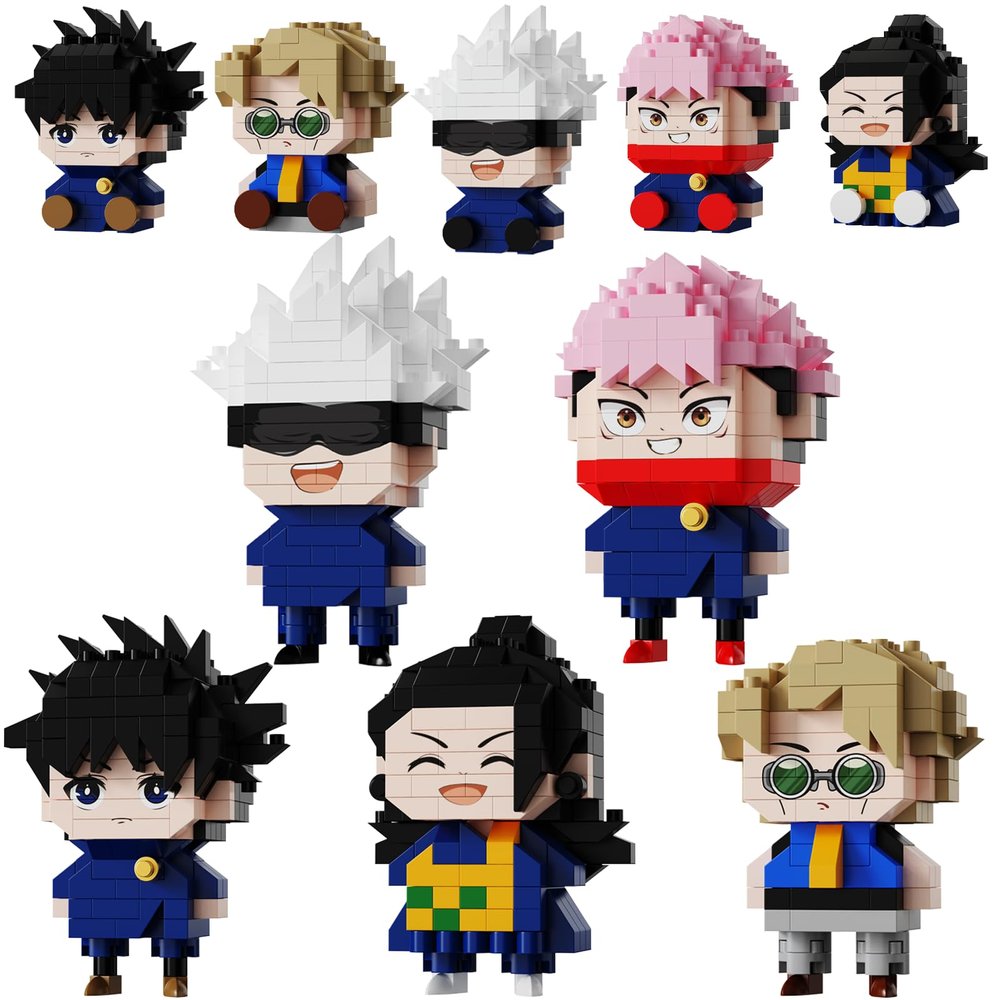 5 JJK Jujutsu Battle Figures Building Blocks Set, 2IN1 Sitting&Standing Cute Popular Spell Kaisen Characters Brick Micro Headz, Japanese Manga Merch Ideal Valentine's Day Gift for Adult Teen 961PCS